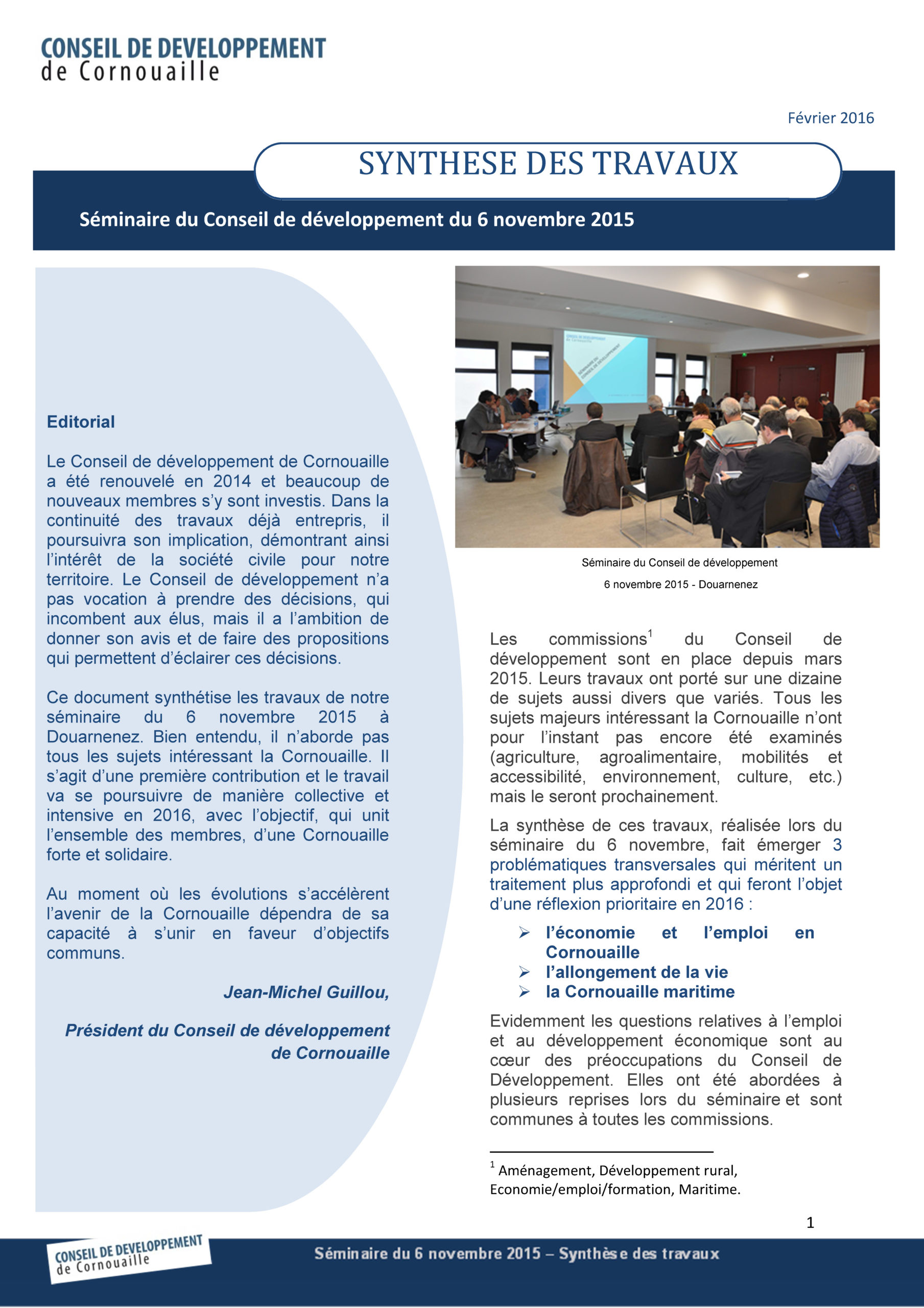 Synthèse des travaux du séminaire du Conseil de développement de Cornouaille du 6 novembre 2015