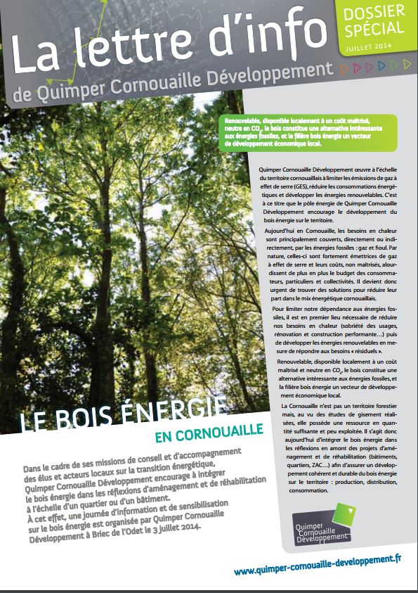 Dossier spécial de Quimper Cornouaille Développement. Le bois énergie en Cornouaille 2014