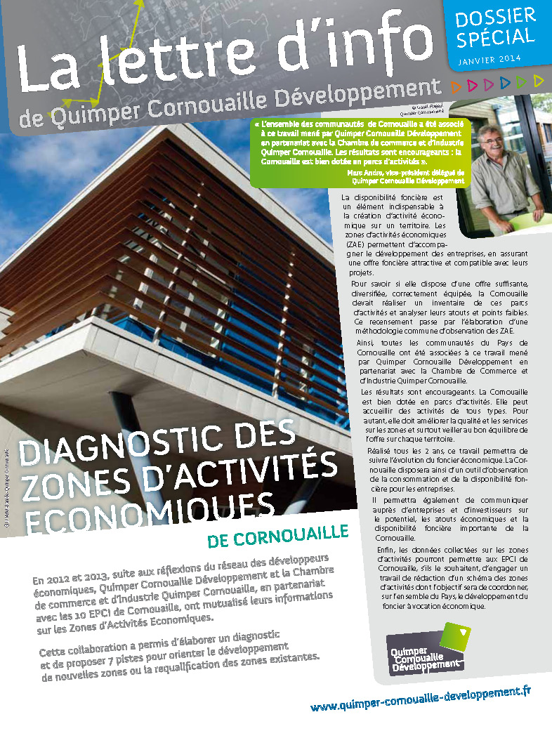 Dossier spécial de Quimper Cornouaille Développement. Diagnostic des Zones d'Activités Economiques de Cornouaille (janvier 2014)