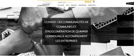 Site www.quimpercornouaille.bzh, page sur le soutien apportées aux entreprises par les développeurs économiques des EPCI de Cornouaille