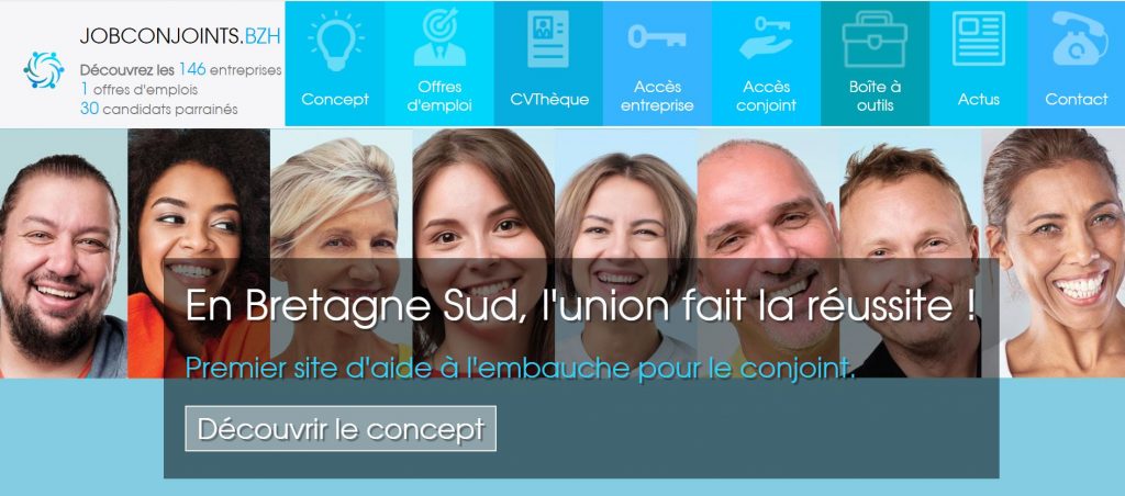 Page d'accueil du site www.jobconjoints.bzh