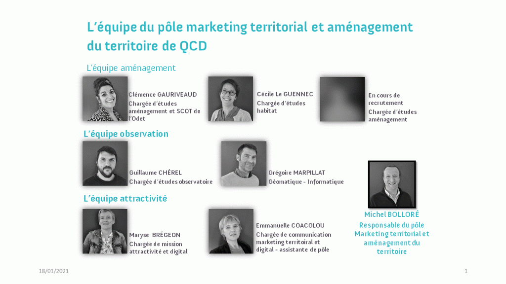 L'équipe du pôle marketing territorial et aménagement du territoire de QCD (janvier 2021)