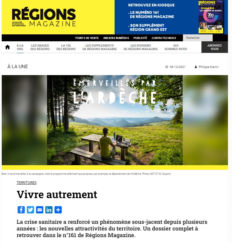 Vivre autrement n°161 de Régions Magazine, dossier attractivité des territoires avec Quimper Cornouaille nourrit votre inspiration (décembre 2021)