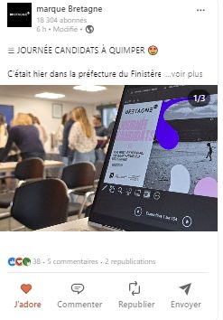 Post LinkedIn de Marque Bretagne sur la journée candidats chez Armor Lux et Quimper Cornouaille Développement à Quimper (20/02/2024)